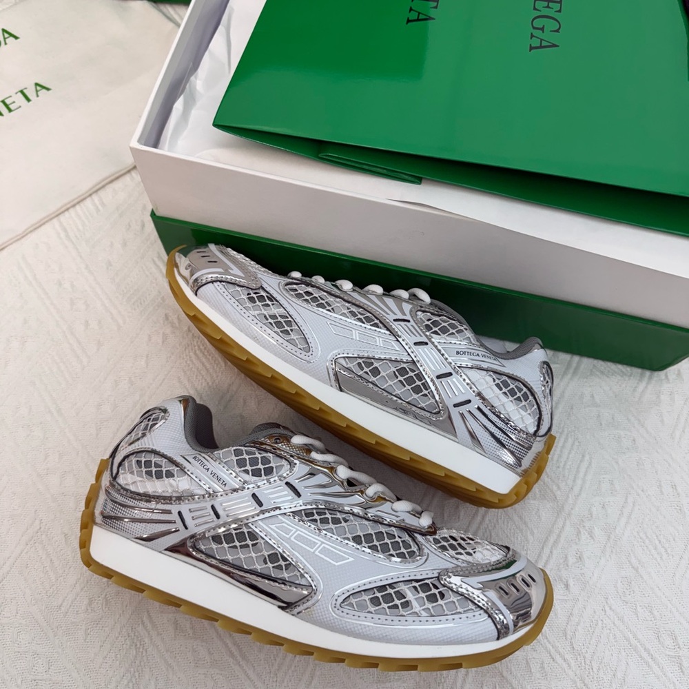 Bottega Veneta Silver and White Sneakers